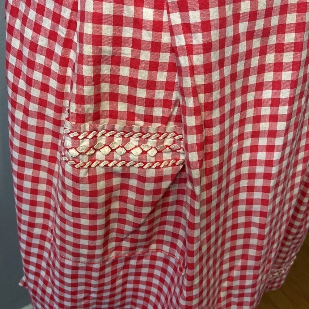 Vintage Handmade Apron Red And White Check Front Pocket